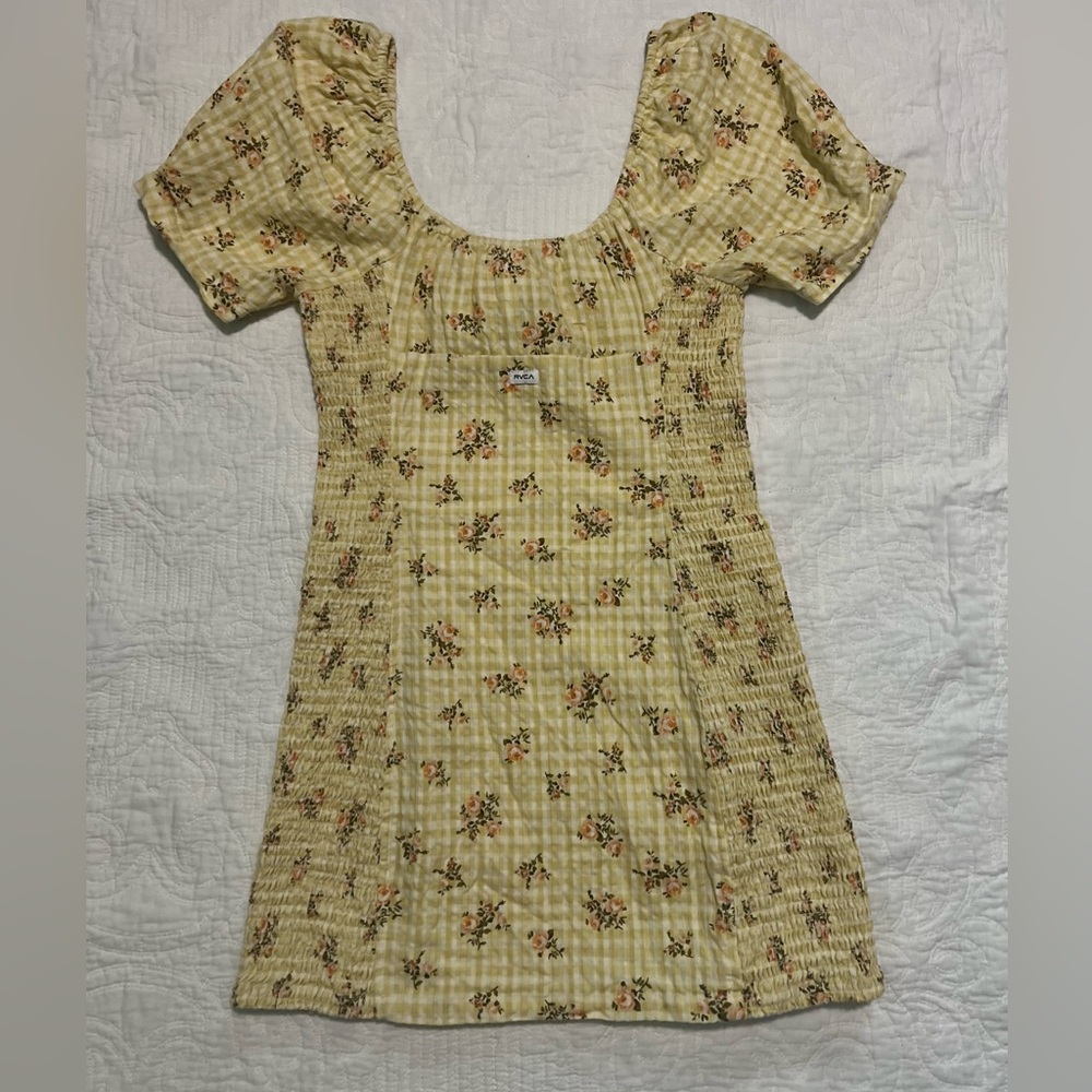 RVCA Yellow Gingham Floral Dress Size Medium - Picture 2 of 3